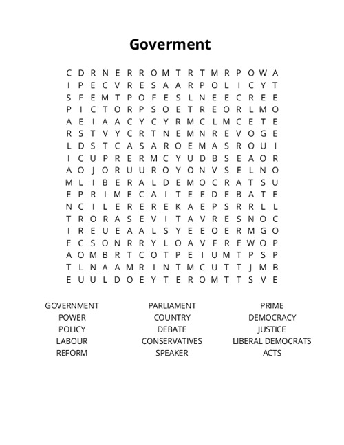 Goverment Crossword Puzzle