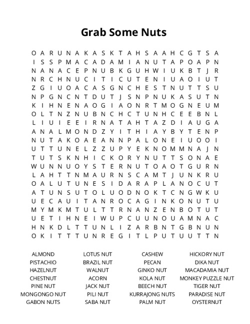Grab Some Nuts Word Search Puzzle