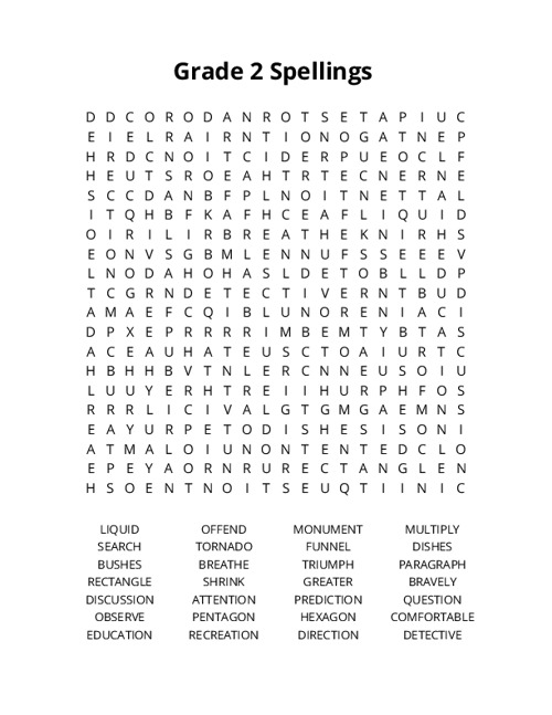 Grade 2 Spellings Crossword Puzzle