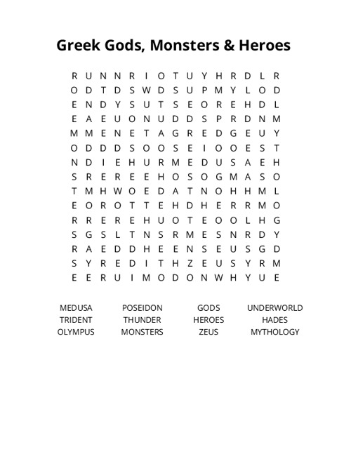 Greek Gods, Monsters & Heroes Crossword Puzzle