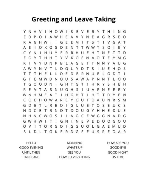 Greeting and Leave Taking Crossword Puzzle