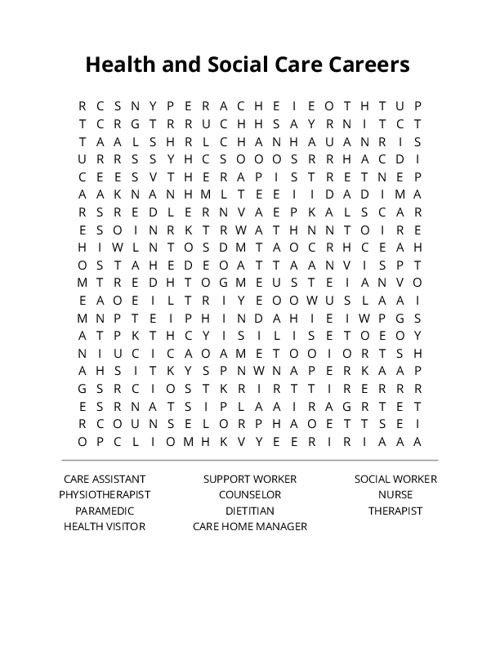 Health and Social Care Careers Crossword Puzzle