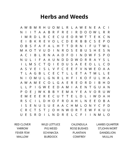 Herbs and Weeds Crossword Puzzle