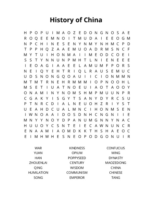 History of China Crossword Puzzle