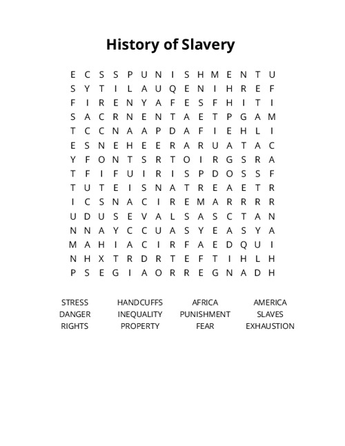 History of Slavery Crossword Puzzle