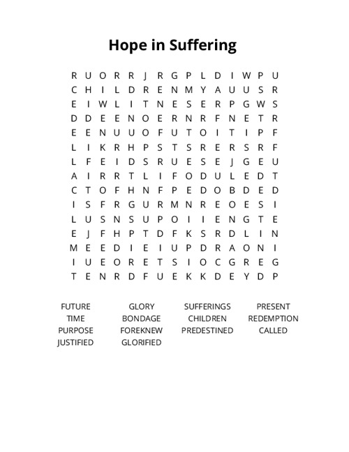 Hope in Suffering Crossword Puzzle