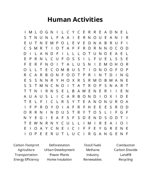 Human Activities Crossword Puzzle