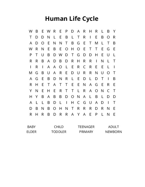 Human Life Cycle Crossword Puzzle