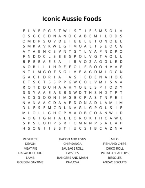 Iconic Aussie Foods Crossword Puzzle