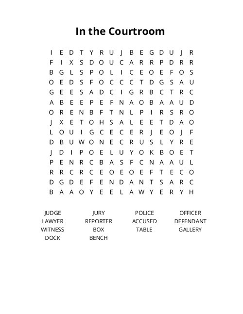 In the Courtroom Crossword Puzzle