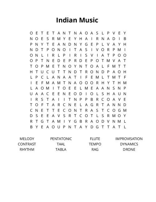 Indian Music Crossword Puzzle