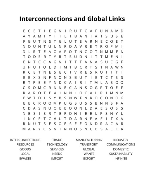Interconnections and Global Links Crossword Puzzle