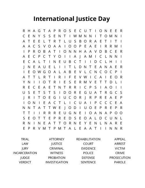 International Justice Day Crossword Puzzle