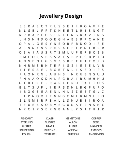 Jewellery Design Crossword Puzzle
