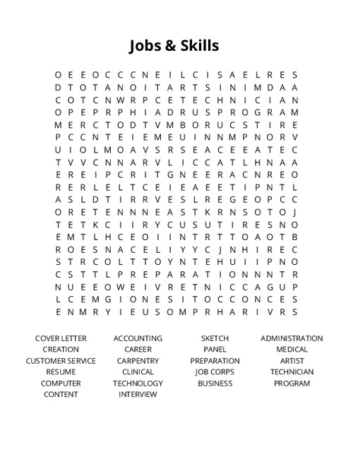 Jobs & Skills Crossword Puzzle