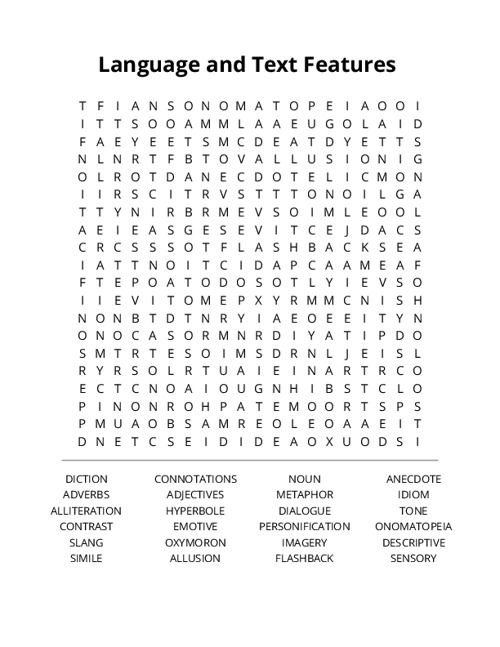 Language and Text Features Crossword Puzzle