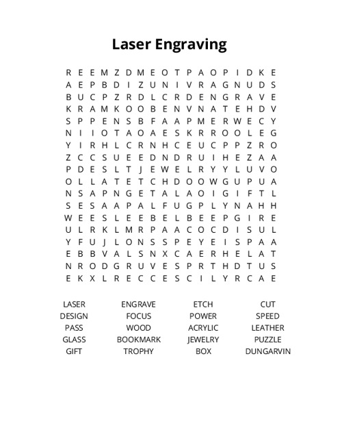 Laser Engraving Crossword Puzzle