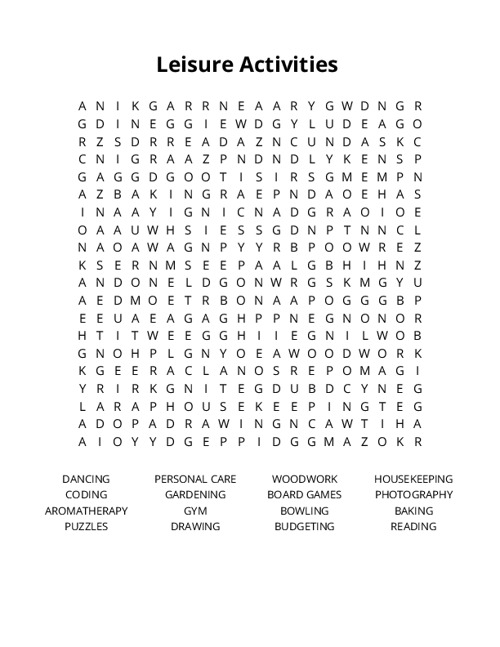 Leisure Activities Crossword Puzzle