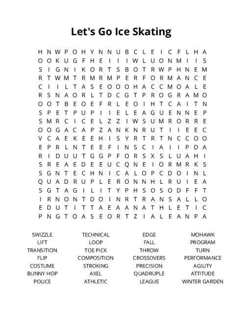 Lets Go Ice Skating Crossword Puzzle