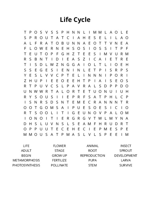 Life Cycle Crossword Puzzle