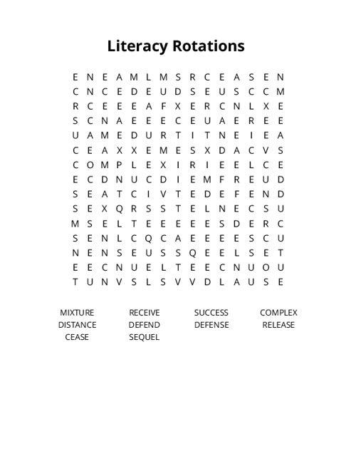 Literacy Rotations Crossword Puzzle
