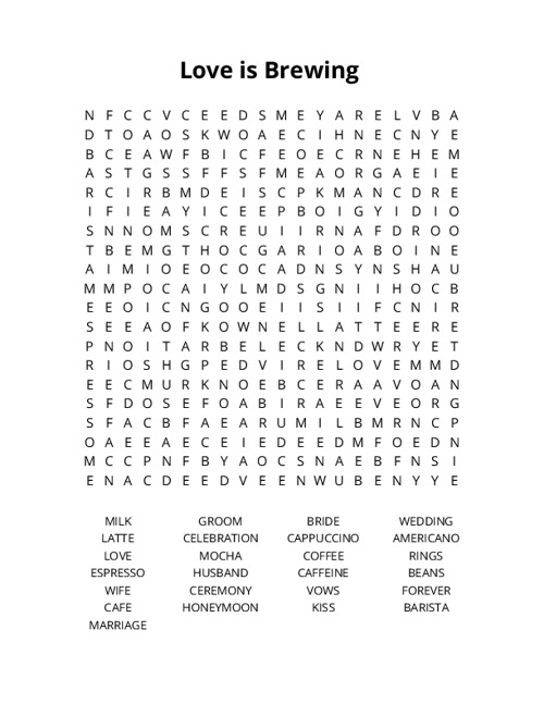 Love is Brewing Crossword Puzzle