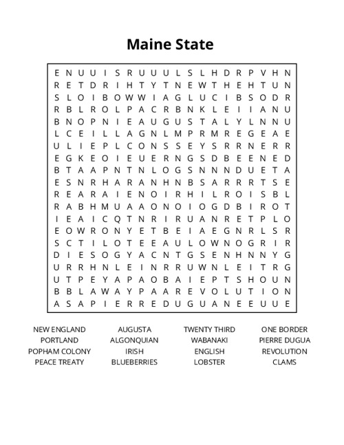 Maine State Crossword Puzzle