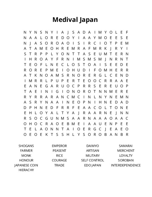 Medival Japan Word Search Puzzle