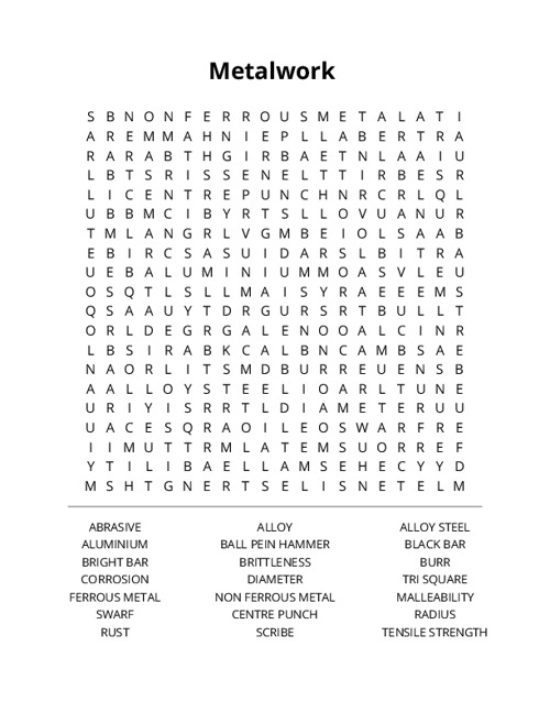 Metalwork Crossword Puzzle