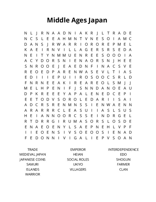 Middle Ages Japan Word Search Puzzle