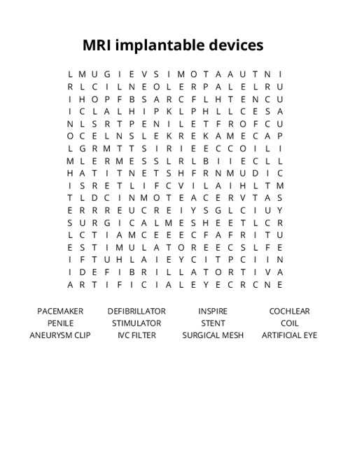 MRI implantable devices Crossword Puzzle