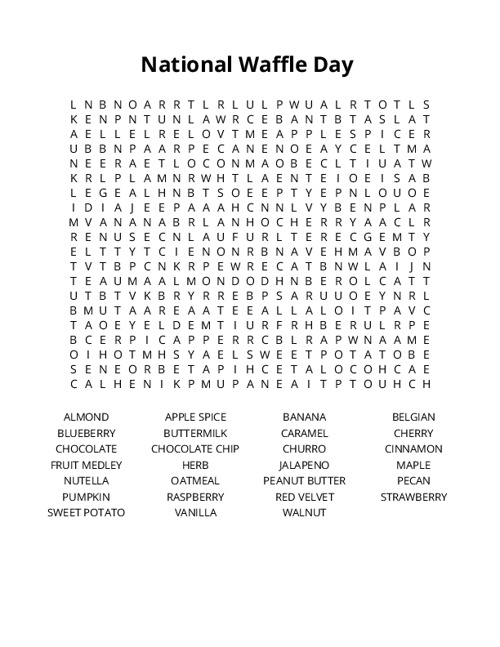 National Waffle Day Crossword Puzzle