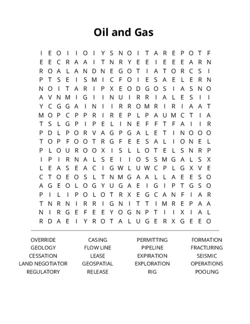 Oil and Gas Crossword Puzzle