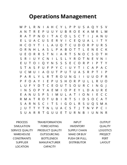 Operations Management Crossword Puzzle