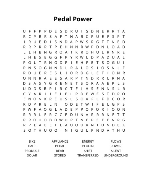 Pedal Power Crossword Puzzle