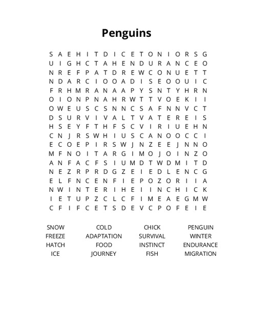 Penguins Crossword Puzzle
