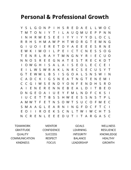 Personal & Professional Growth Crossword Puzzle