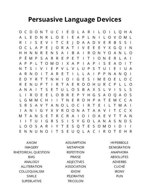 Persuasive Language Devices Crossword Puzzle