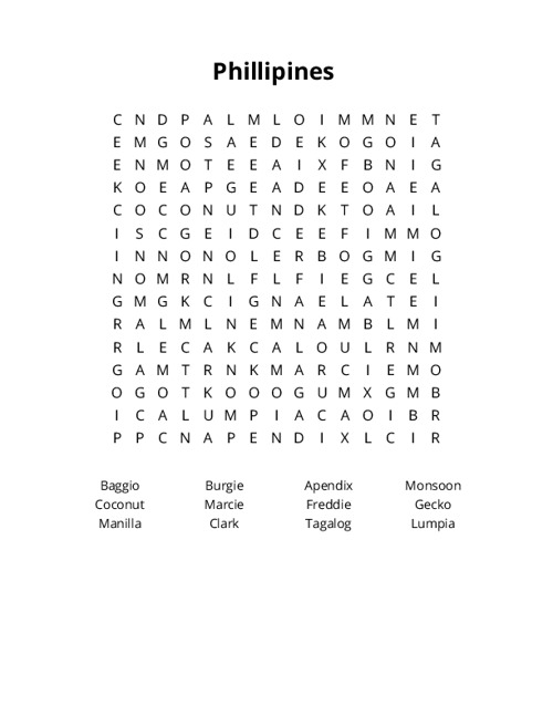 Phillipines Crossword Puzzle