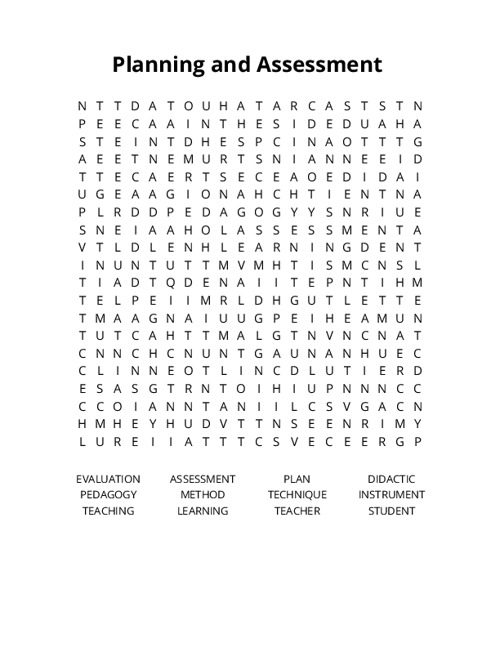 Planning and Assessment Crossword Puzzle