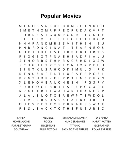 Popular Movies Crossword Puzzle