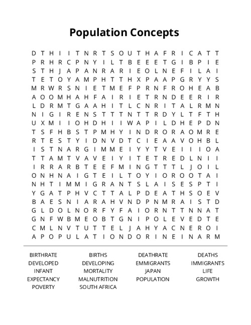 Population Concepts Word Search Puzzle