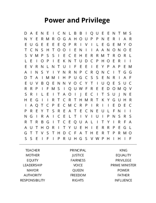 Power and Privilege Crossword Puzzle