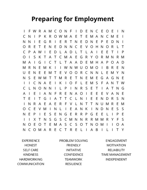 Preparing for Employment Crossword Puzzle