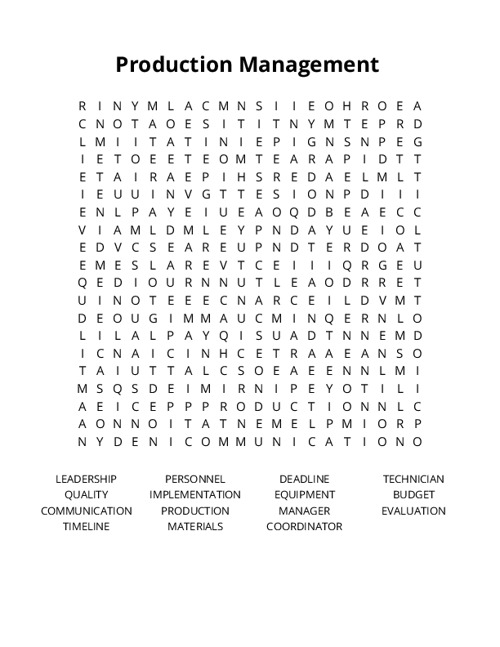 Production Management Crossword Puzzle