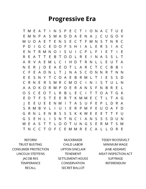 Progressive Era Crossword Puzzle