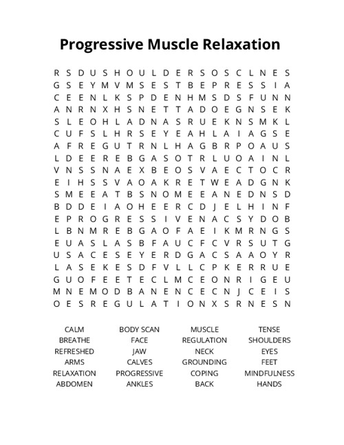 Progressive Muscle Relaxation Crossword Puzzle