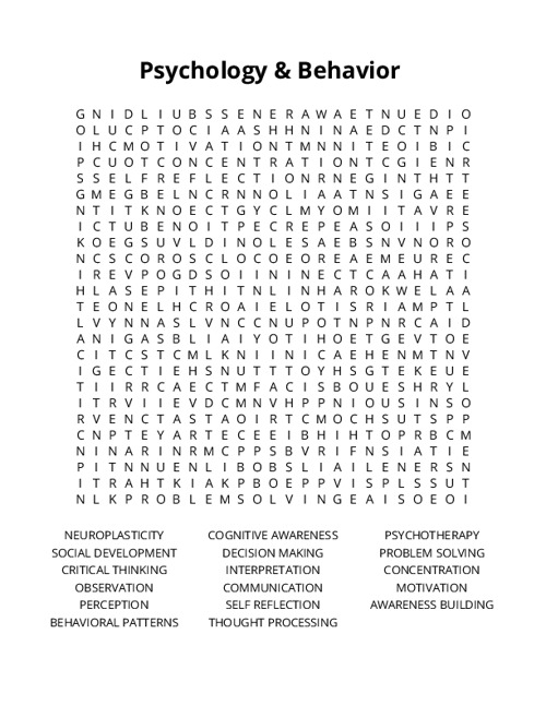 Psychology & Behavior Crossword Puzzle