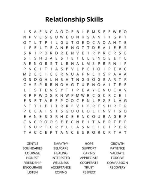 Relationship Skills Crossword Puzzle