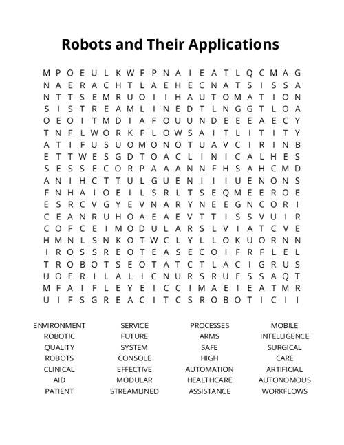 Robots and Their Applications Crossword Puzzle